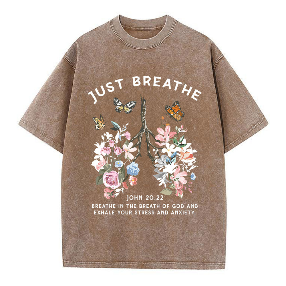 Just Breathe Boho Christian Washed T-Shirt