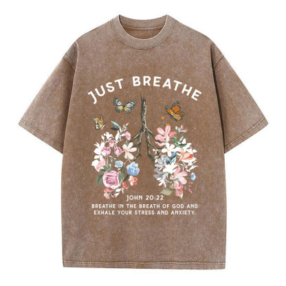 Just Breathe Boho Christian Washed T-Shirt