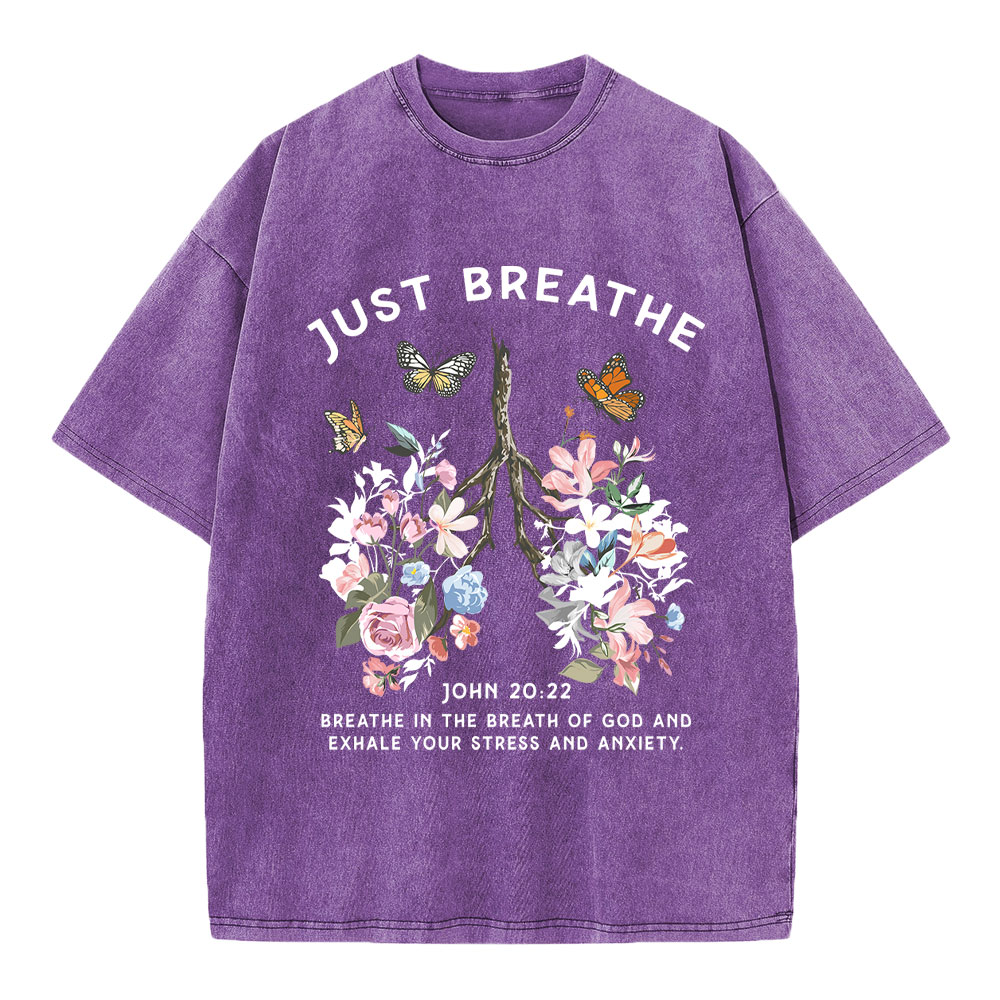 Just Breathe Boho Christian Washed T-Shirt