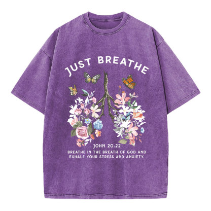 Just Breathe Boho Christian Washed T-Shirt