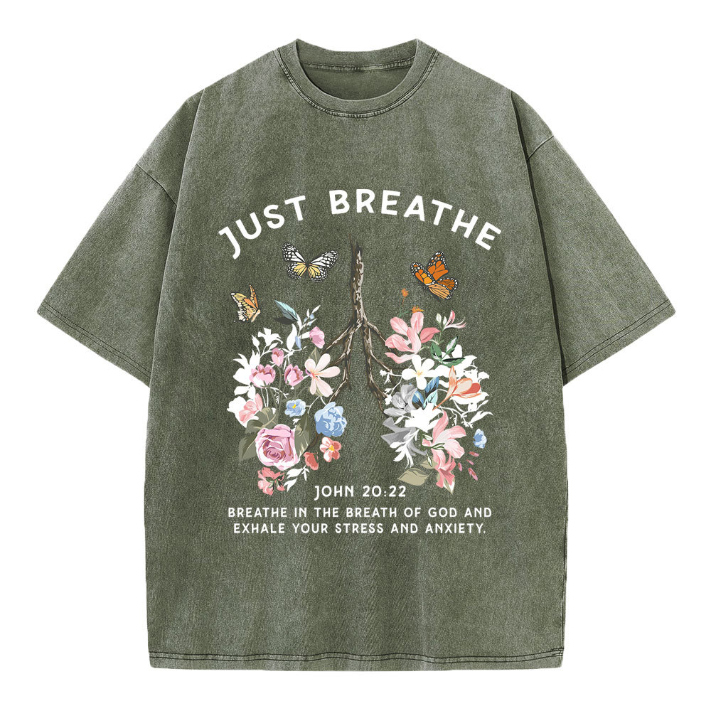 Just Breathe Boho Christian Washed T-Shirt