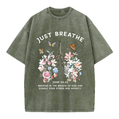 Just Breathe Boho Christian Washed T-Shirt
