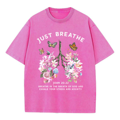 Just Breathe Boho Christian Washed T-Shirt
