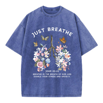 Just Breathe Boho Christian Washed T-Shirt