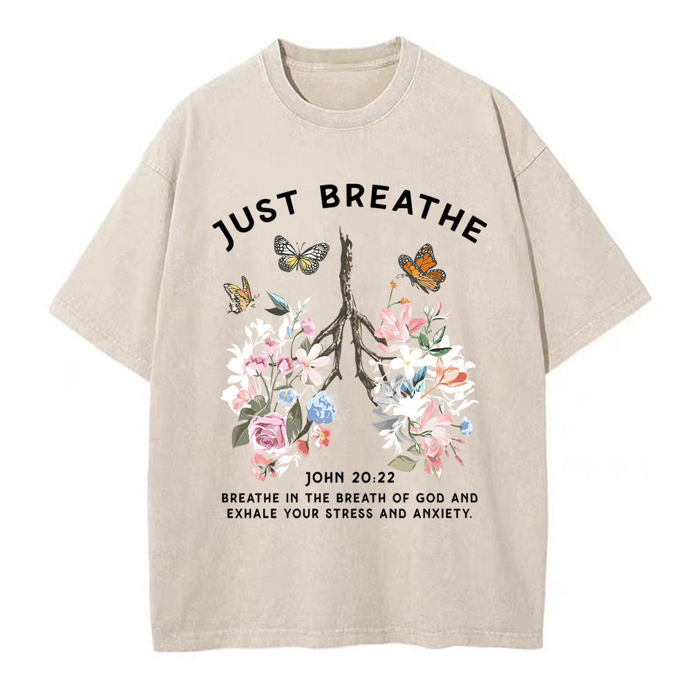 Just Breathe Boho Christian Washed T-Shirt