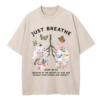 Just Breathe Boho Christian Washed T-Shirt