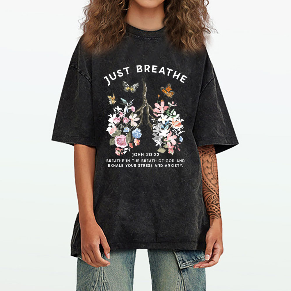 Just Breathe Boho Christian Washed T-Shirt
