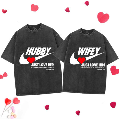 Just Love Him Her Christian Couple Washed T-Shirts