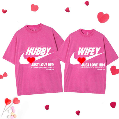 Just Love Him Her Christian Couple Washed T-Shirts
