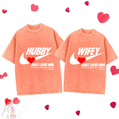 Just Love Him Her Christian Couple Washed T-Shirts