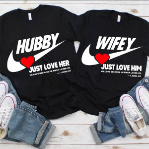 Image of Just Love Him Her Christian Couple T-Shirt