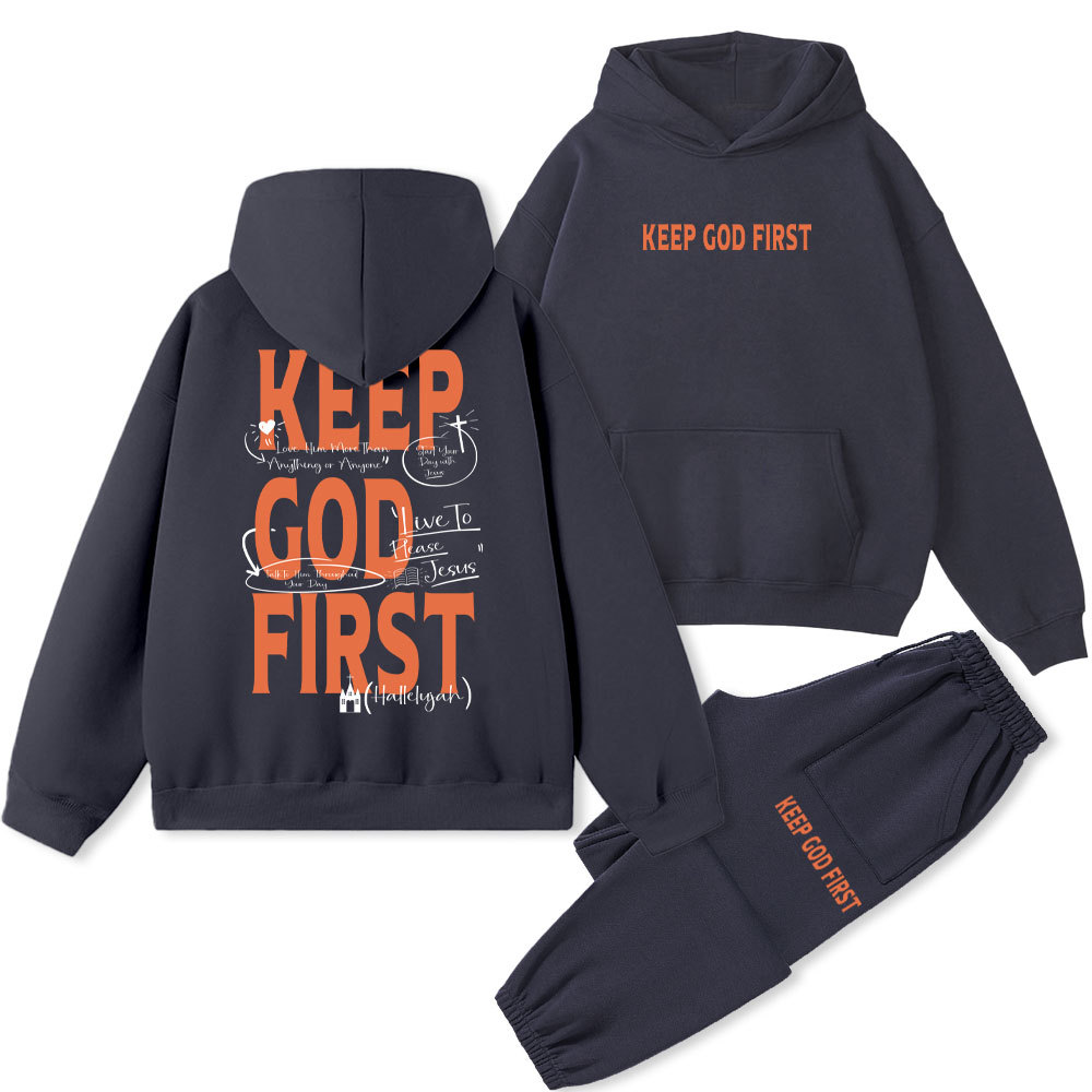 Keep God First Christian Fleece Hoodie Set