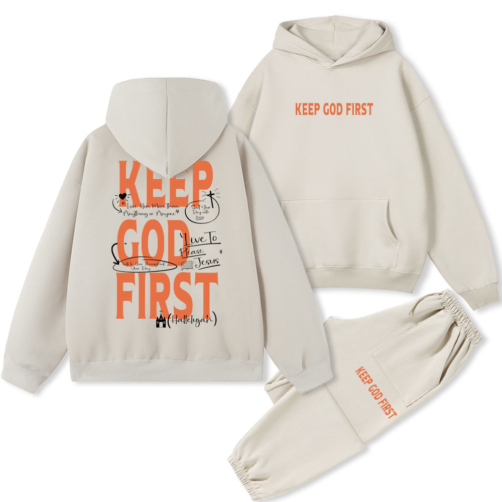 Keep God First Christian Fleece Hoodie Set