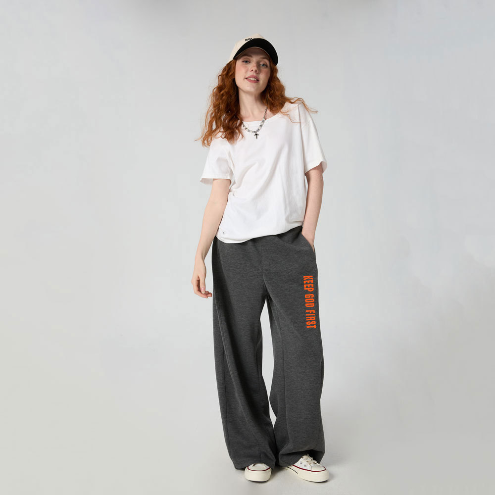 Keep God First Christian Minimalist Knit Barrel Sweatpants