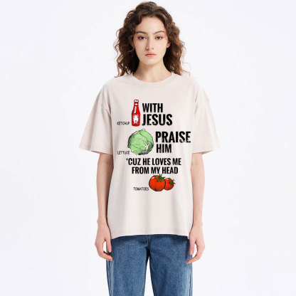 Ketchup With Jesus Chrsitian Washed T-Shrit