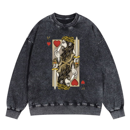 King Of Hearts Christian Washed Sweatshirt