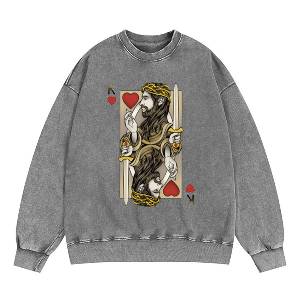 King Of Hearts Christian Washed Sweatshirt Sale - GuidingCross