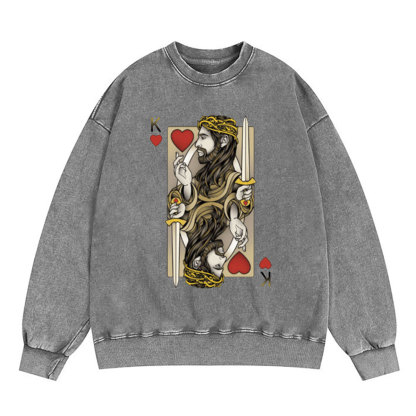 King Of Hearts Christian Washed Sweatshirt