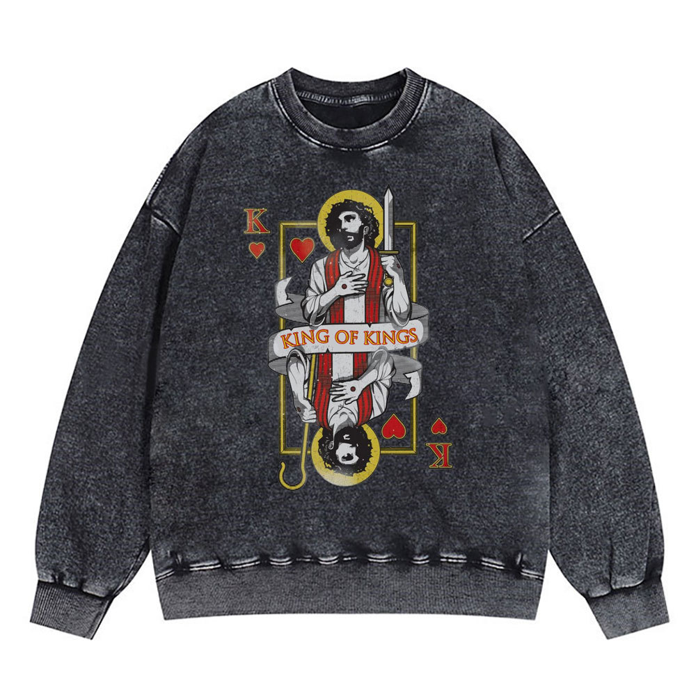 King Of Kings Christian Washed Sweatshirt Sale - GuidingCross