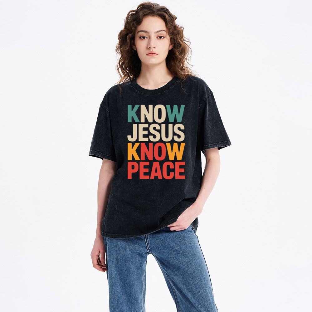 Know Jesus Know Peace Christian Washed T-Shirt