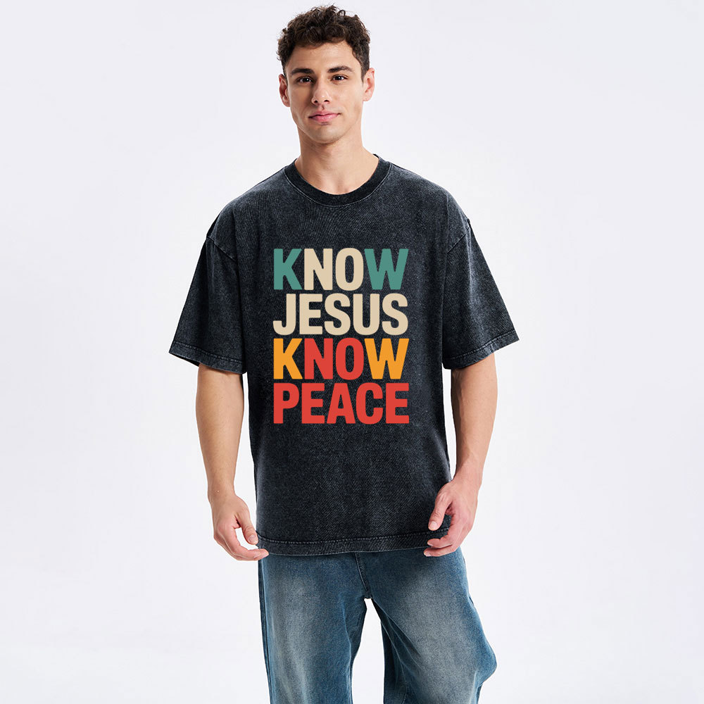 Know Jesus Know Peace Christian Washed T-Shirt