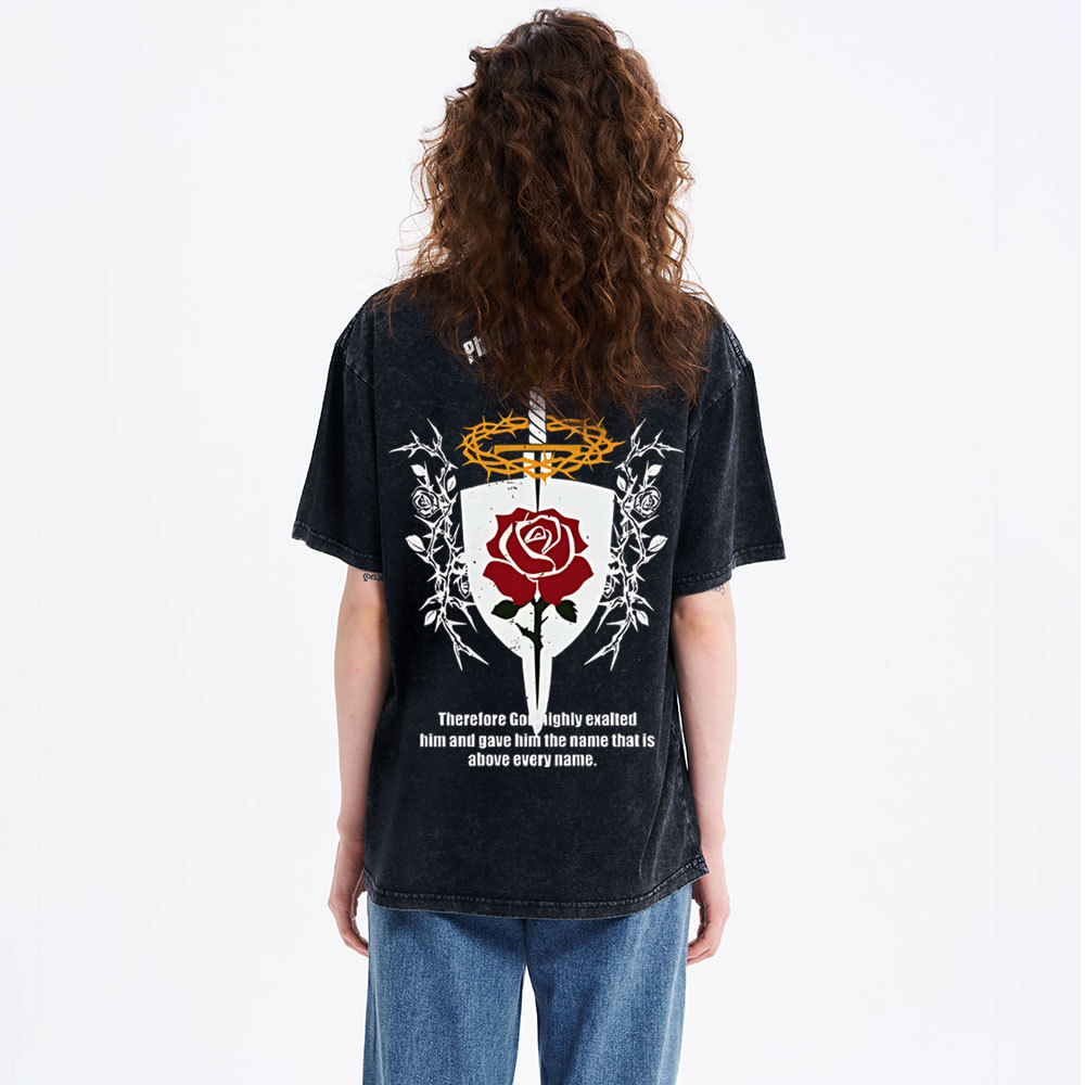 Lordship Of Jesus Christ Philippians Therefore God Highly Exalted Him And Gave Him The Name That Is Above Every Name Chrsitian Washed T-Shirt