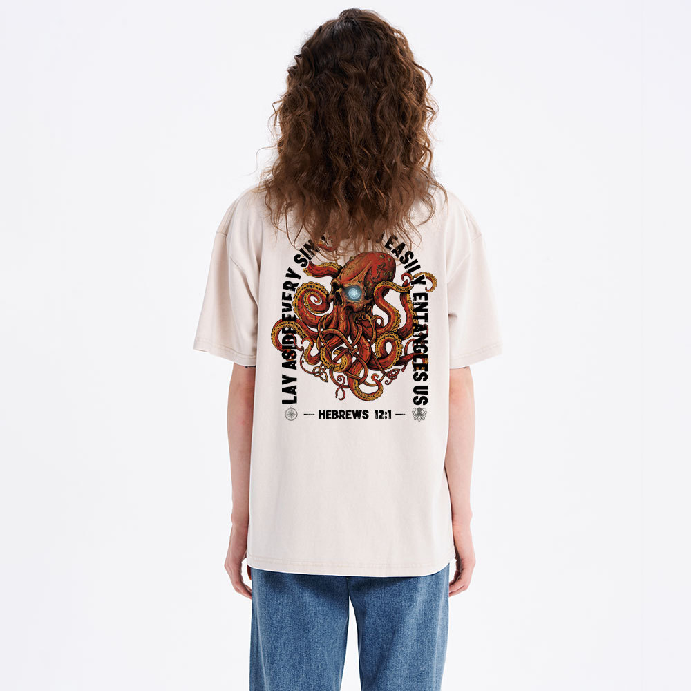 Lay Aside Every Sin Christian Washed T-Shirt