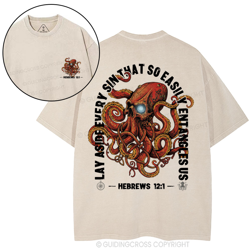 Lay Aside Every Sin Christian Washed T-Shirt