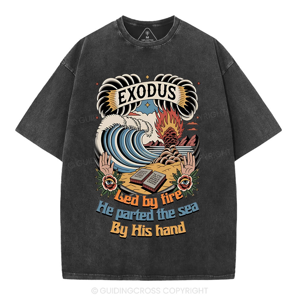Led By Fire He Parted The Sea Christian Washed T-Shirt