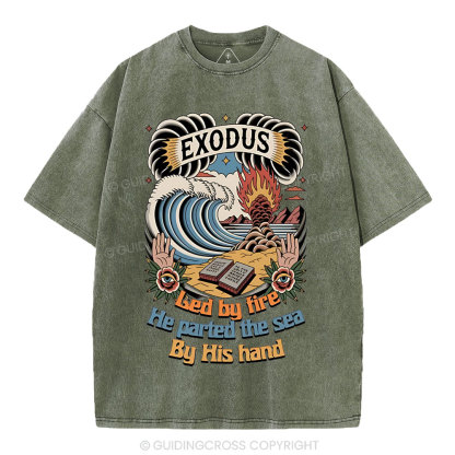 Led By Fire He Parted The Sea Christian Washed T-Shirt