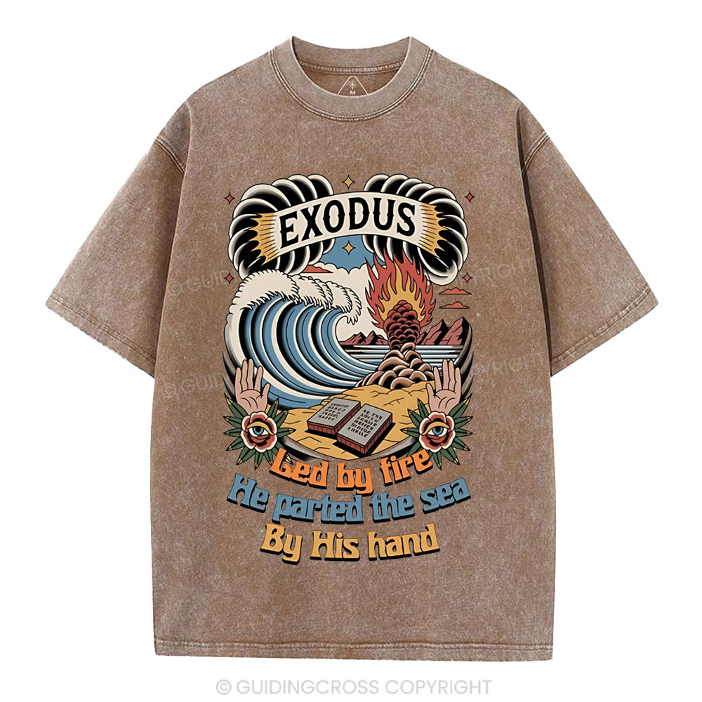 Led By Fire He Parted The Sea Christian Washed T-Shirt