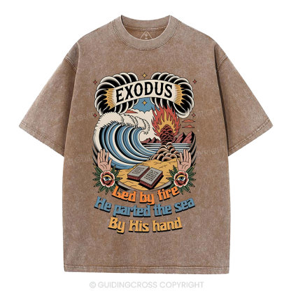 Led By Fire He Parted The Sea Christian Washed T-Shirt