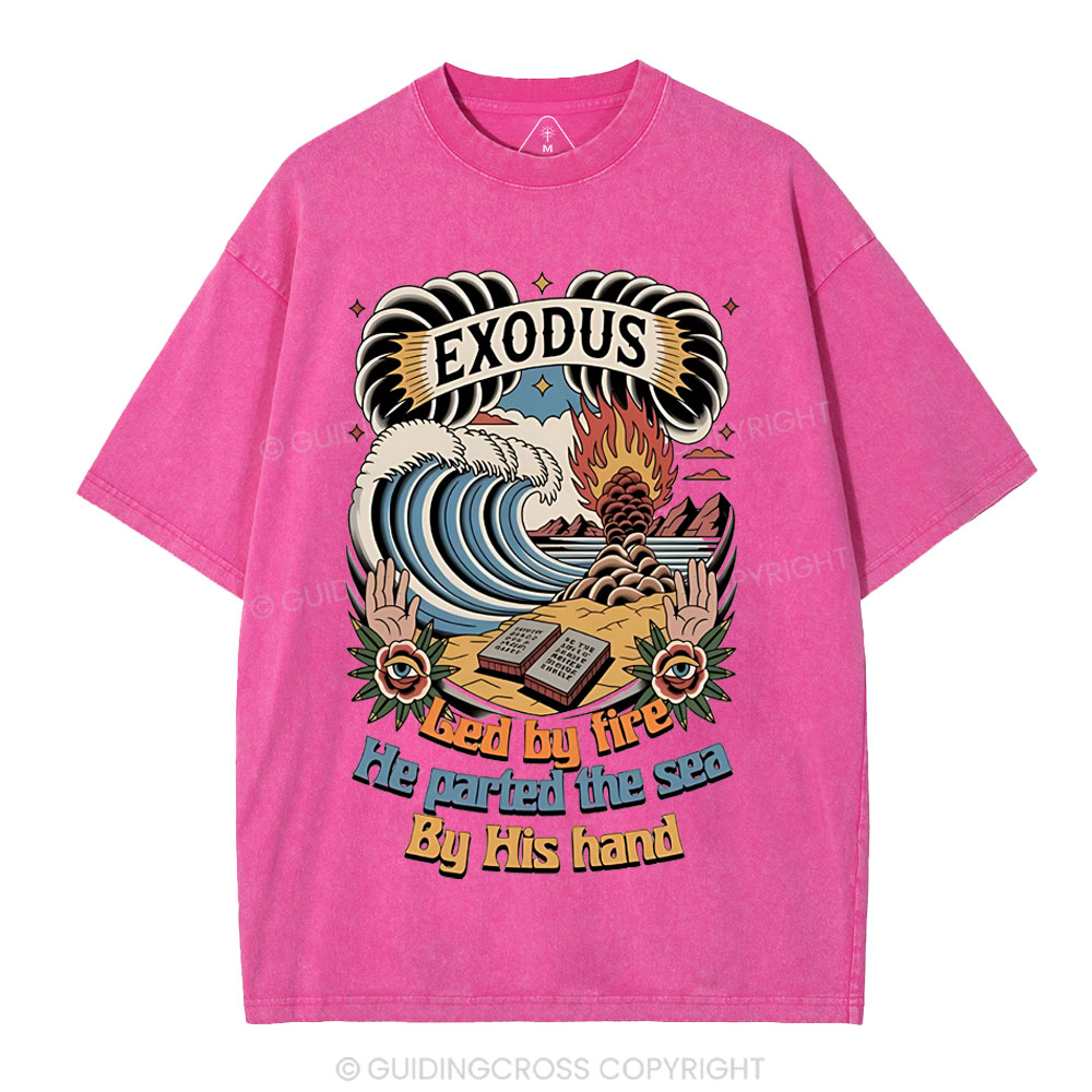 Led By Fire He Parted The Sea Christian Washed T-Shirt