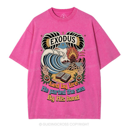 Led By Fire He Parted The Sea Christian Washed T-Shirt