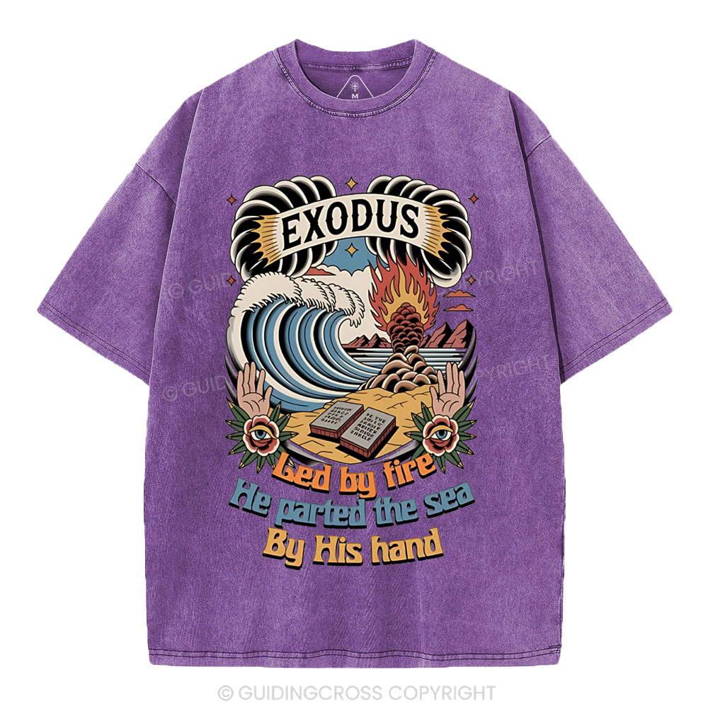 Led By Fire He Parted The Sea Christian Washed T-Shirt