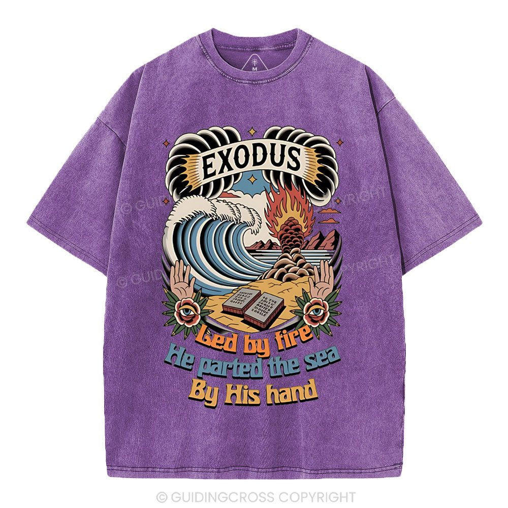 Led By Fire He Parted The Sea Christian Washed T-Shirt