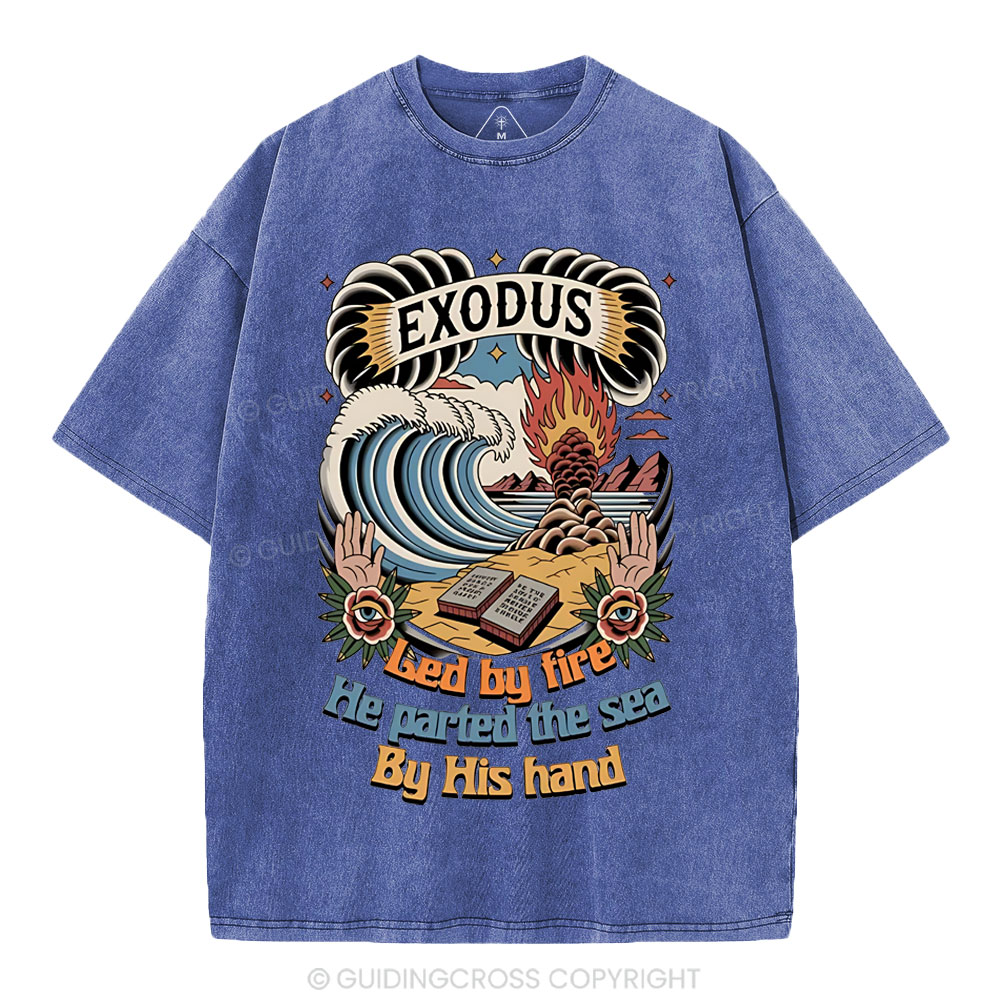Led By Fire He Parted The Sea Christian Washed T-Shirt