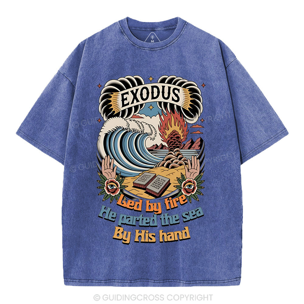 Led By Fire He Parted The Sea Christian Washed T-Shirt