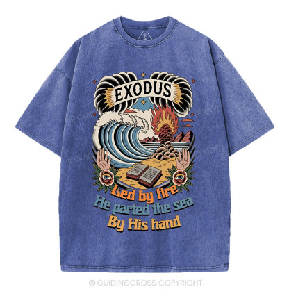 Led By Fire He Parted The Sea Christian Washed T-Shirt