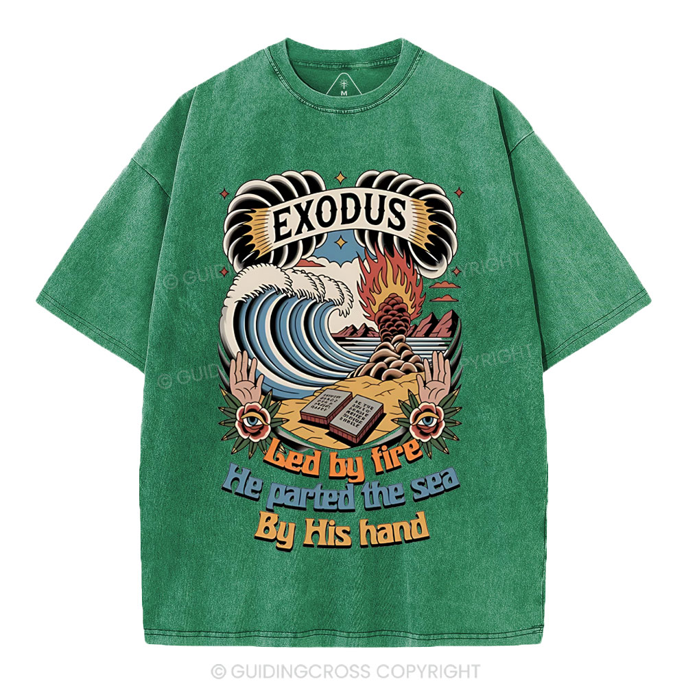 Led By Fire He Parted The Sea Christian Washed T-Shirt