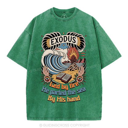 Led By Fire He Parted The Sea Christian Washed T-Shirt