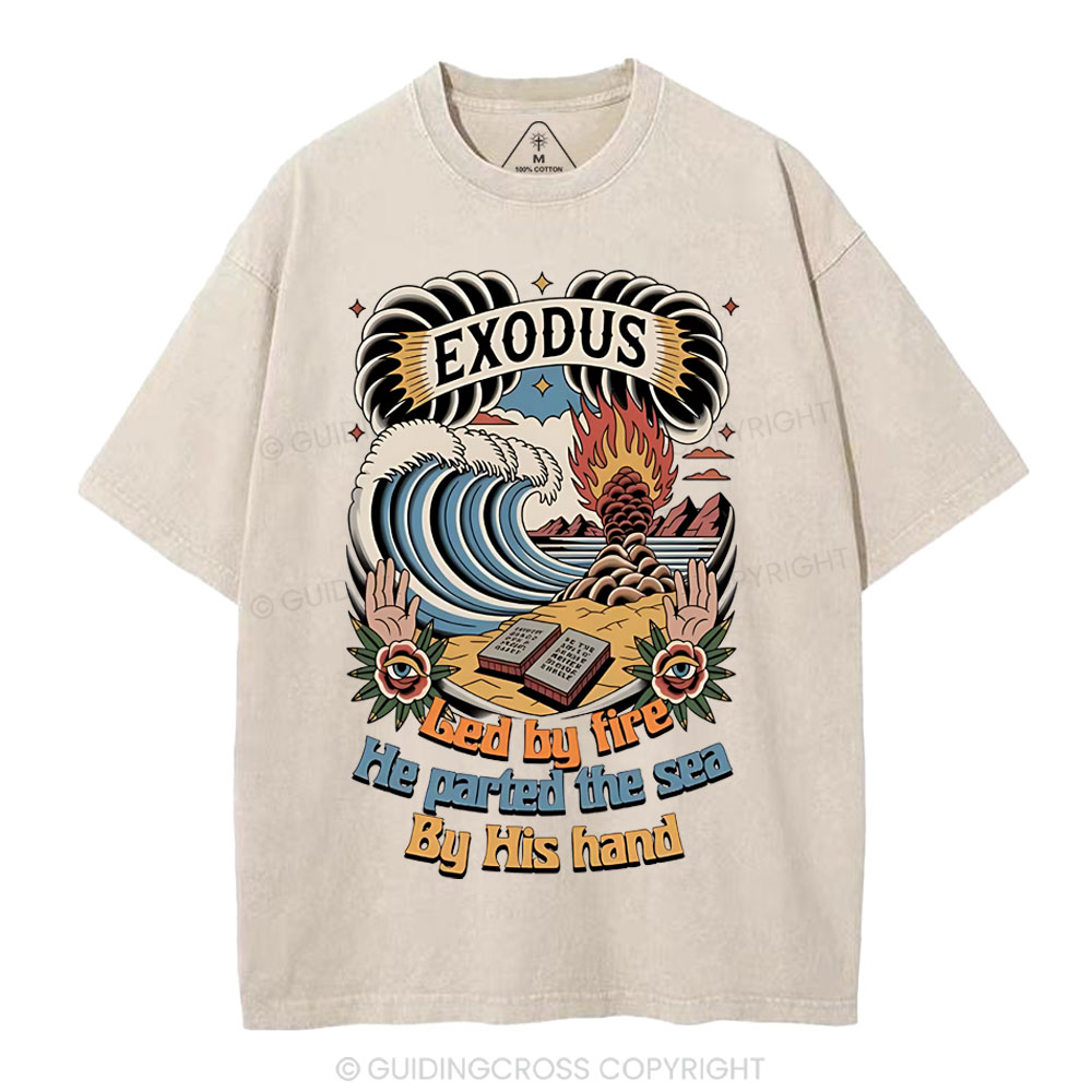 Led By Fire He Parted The Sea Christian Washed T-Shirt