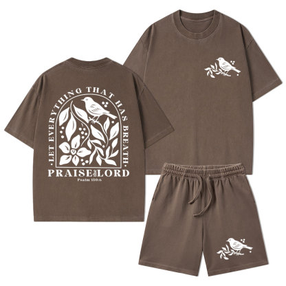 Let Everything That Has Breath Christian Washed T-Shirt & Shorts