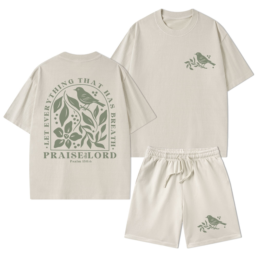 Let Everything That Has Breath Christian Washed T-Shirt & Shorts