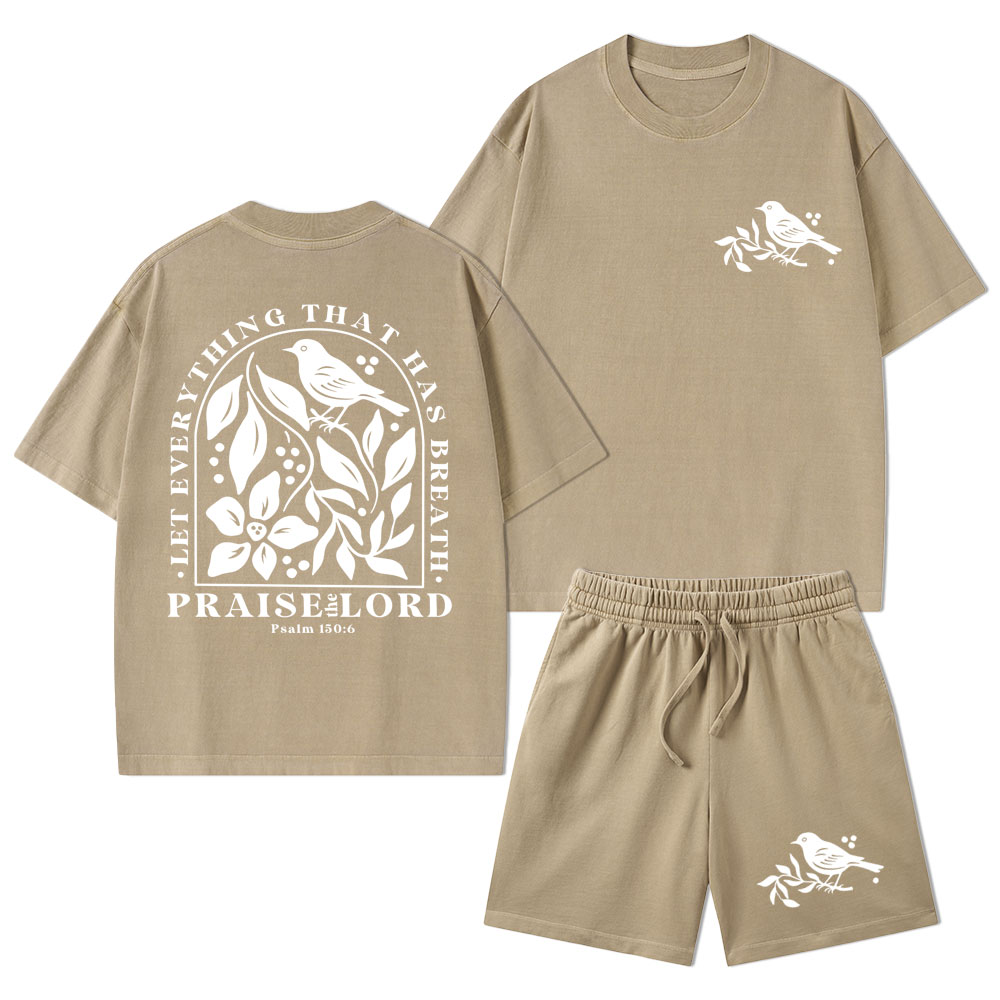Let Everything That Has Breath Christian Washed T-Shirt & Shorts