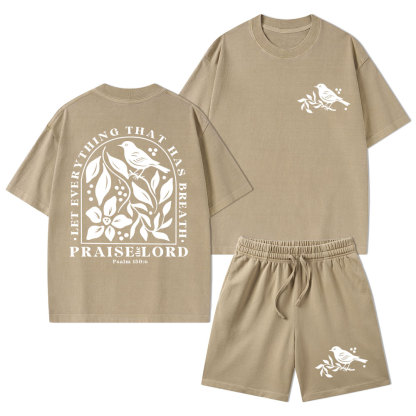 Let Everything That Has Breath Christian Washed T-Shirt & Shorts