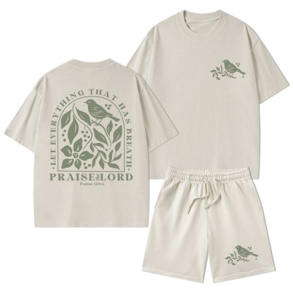Let Everything That Has Breath Christian Washed T-Shirt & Shorts