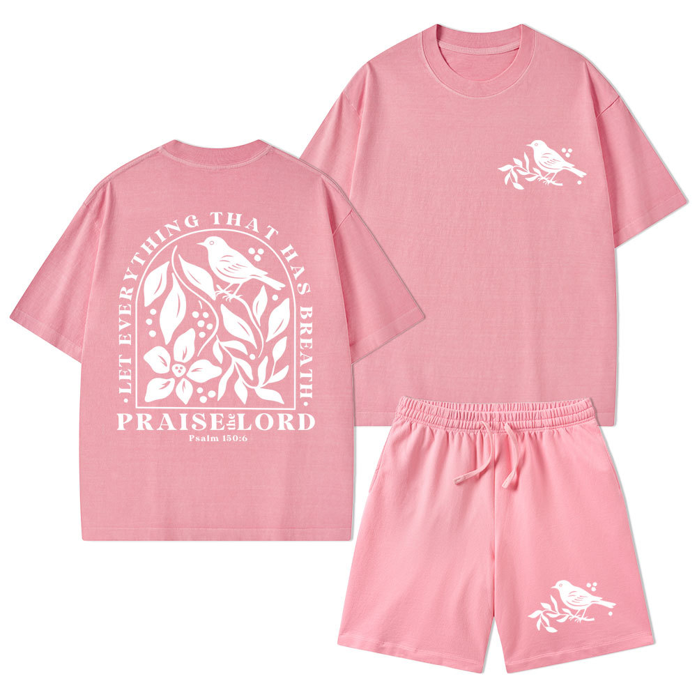 Let Everything That Has Breath Christian Washed T-Shirt & Shorts