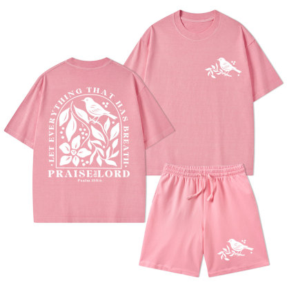 Let Everything That Has Breath Christian Washed T-Shirt & Shorts