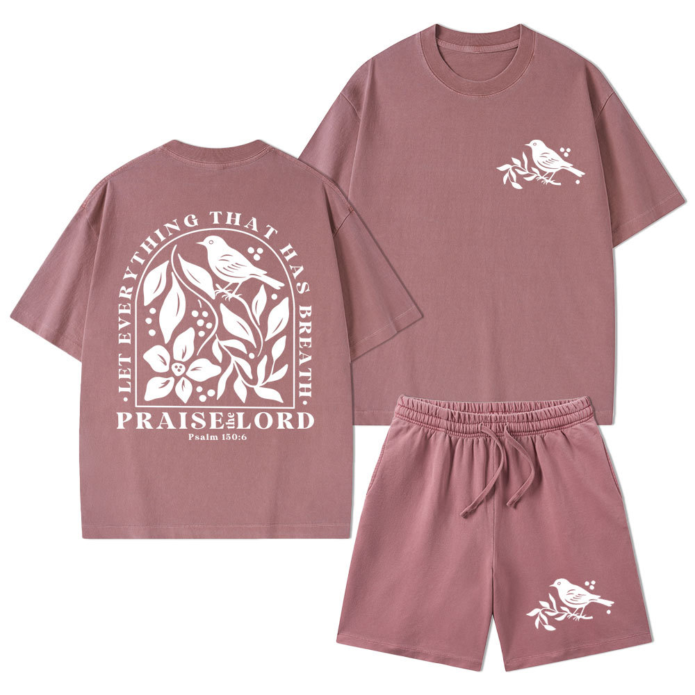 Let Everything That Has Breath Christian Washed T-Shirt & Shorts